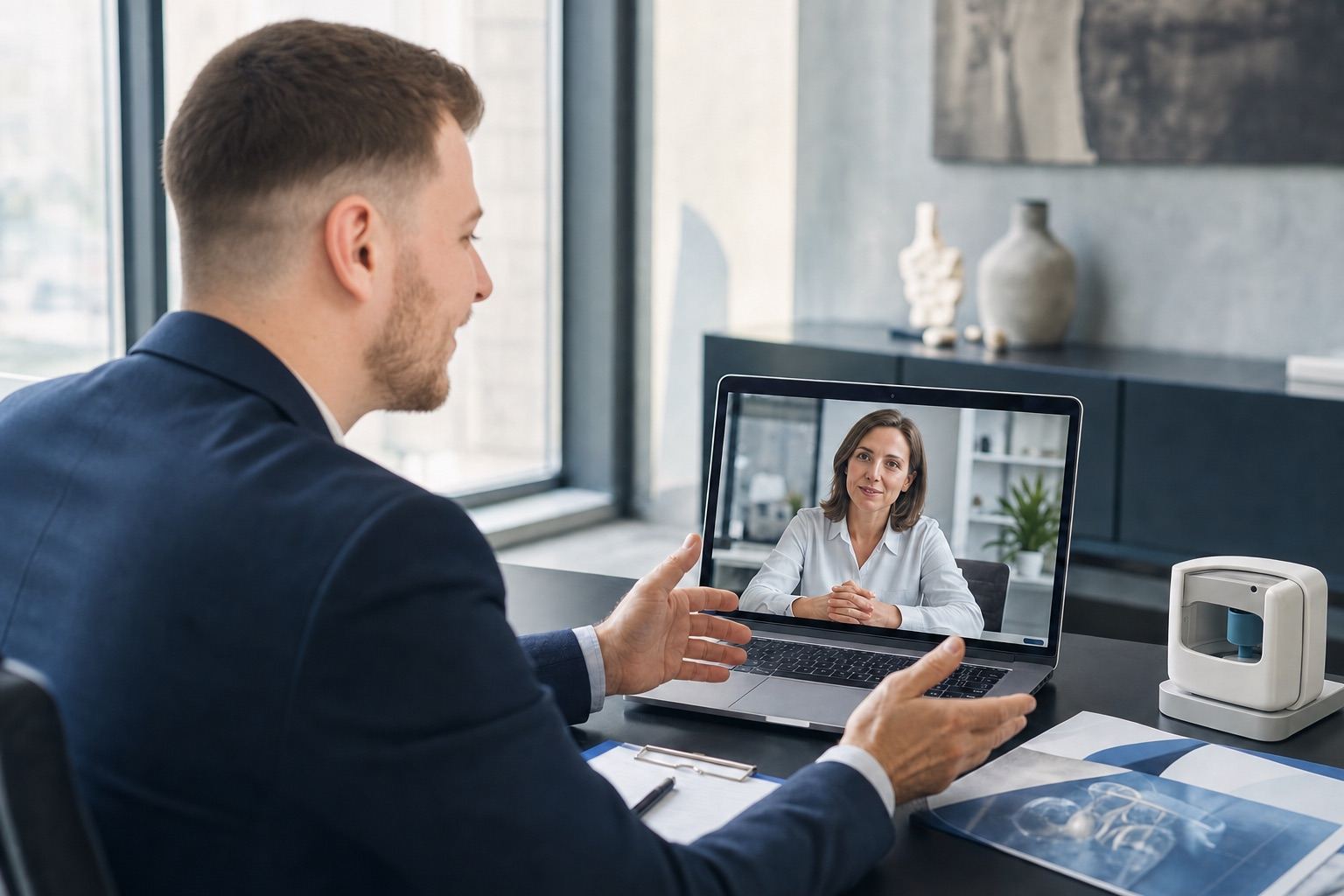 Videogespräch zwischen HealthGrow und einem Gesundheitsunternehmen